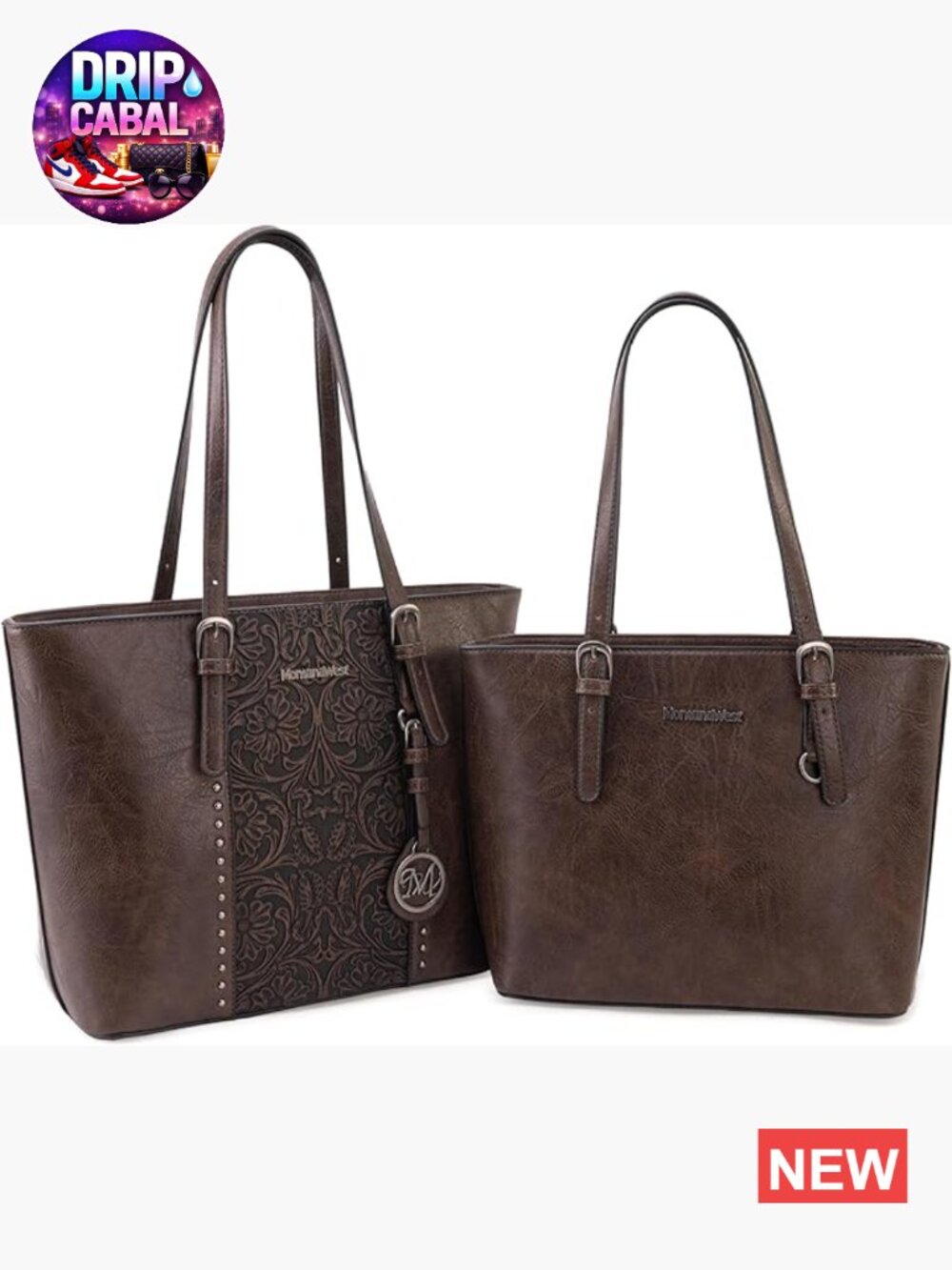 Large Women's Tote Handbag Embossed Vegan Leather Set of 2